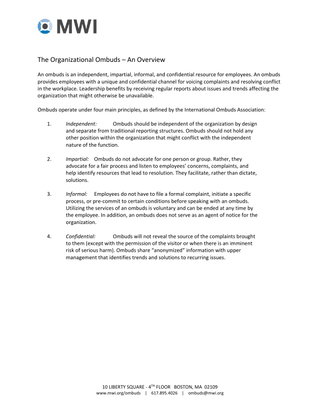 MWI Organizational Ombuds Overview