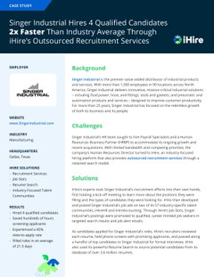 Singer Industrial Hires 4 Qualified Candidates 2x Faster Than Industry Average Through iHire’s Outsourced Recruitment Services 