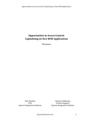 Opportunities in Access Control: Capitalizing on New RFID Applications