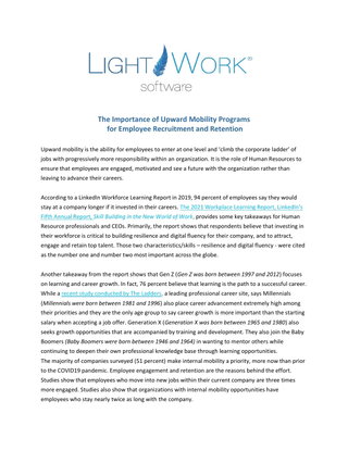  The Importance of Upward Mobility Programs  for Employee Recruitment and Retention