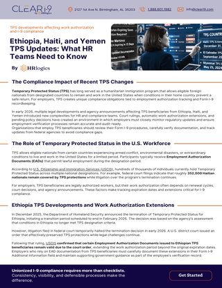 Ethiopia, Haiti, and Yemen TPS Updates: What HR Teams Need to Know