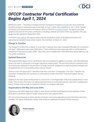 OFCCP Contractor Portal Certification Begins April 1, 2024