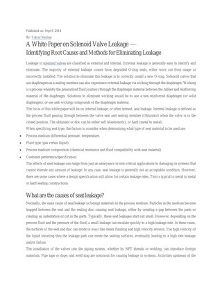 Identifying Root Causes and Methods for Eliminating Leakage in Solenoid Valves