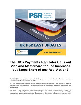 The UK's Payments Regulator Calls out Visa and Mastercard for Fee Increases but Stops Short of any Real Action?