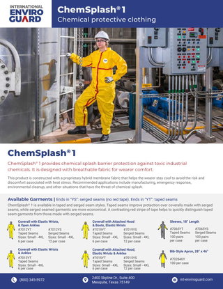 ChemSplash® 1 Chemical Protective Clothing | Sales Sheet