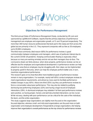 Objectives for Performance Management in 2021