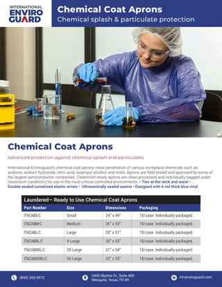 PVC Cleanroom Chemical Aprons | Sales Sheet