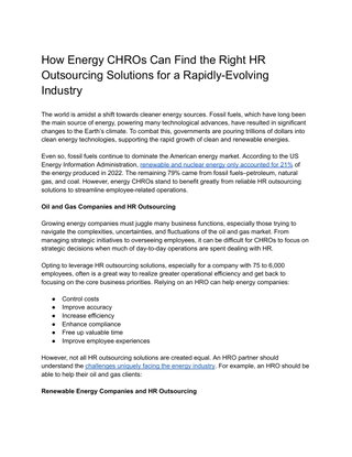 How Energy CHROs Can Find the Right HR Outsourcing Solutions for a Rapidly-Evolving Industry