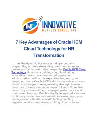 7 Key Advantages of Oracle HCM Cloud Technology for HR Transformation