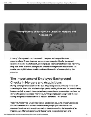 The Importance of Background Checks in Mergers and Acquisitions