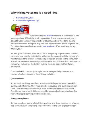 Why Hiring Veterans is a Good Idea