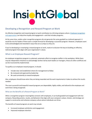 Developing a Recognition and Reward Program at Work