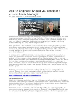 Ask An Engineer: Should you consider a custom linear bearing?