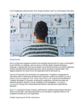 Core Competencies and Innovation: How Google, Facebook, and You Can Formalize Innovation