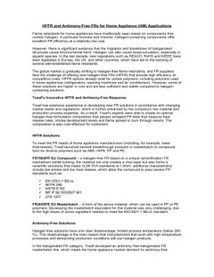 HFFR and Antimony-Free FRs for Home Appliance (HM) Applications