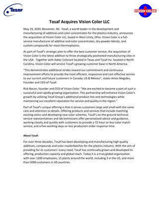 Tosaf Acquires Vision Color LLC