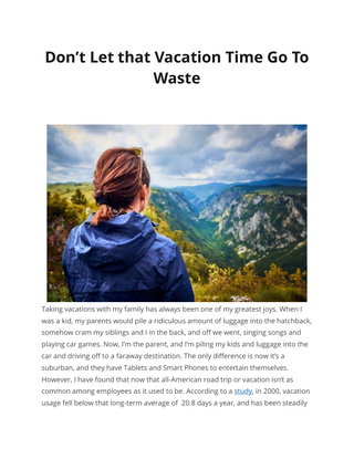 Don’t Let that Vacation Time Go To Waste   