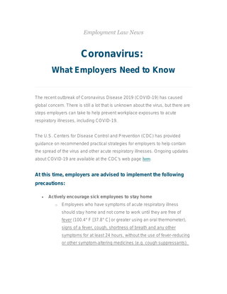 Coronavirus:  What Employers Need to Know