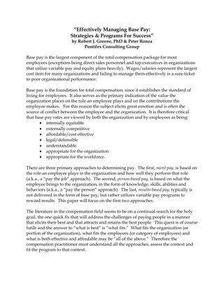 Effectively Managing Base Pay: Strategies & Programs for Success