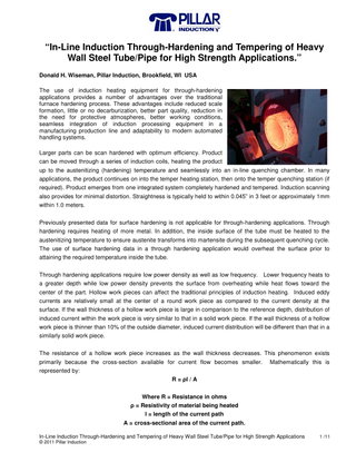 In-Line Induction Through Hardening and Tempering of Tube/Pipe