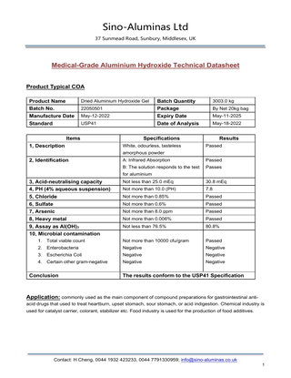 Medical/pharma-grade aluminium hydroxide 