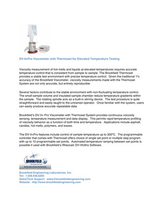 DV-II+Pro Viscometer with Thermosel for Elevated Temperature Testing