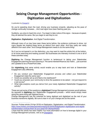 Seizing Change Management Opportunities - Digitization and Digitalization