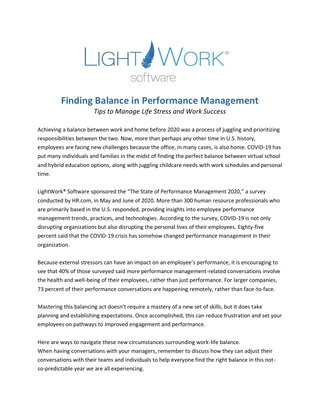 Finding Balance in Performance Management Tips to Manage Life Stress and Work Success