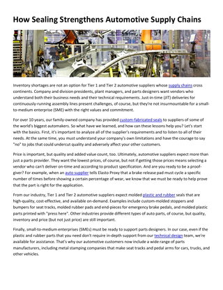 How Sealing Strengthens Automotive Supply Chains