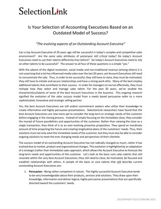 Is Your Selection of Account Executives Based on an Outdated Model of Success? 