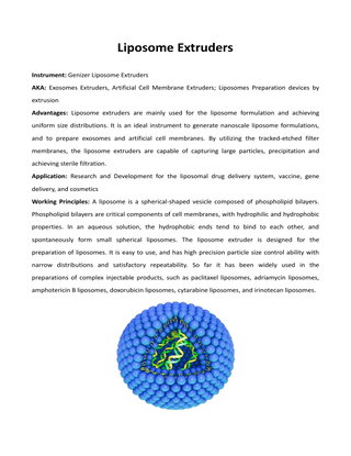 Liposome Extruders: Advantages & Applications
