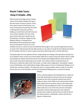Keep it Simple with Plastic Table Tents