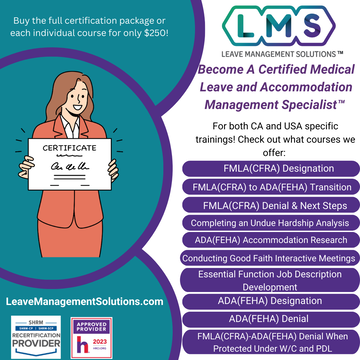 CA Certified Medical Leave and Accommodation Management Specialist™ Training Program