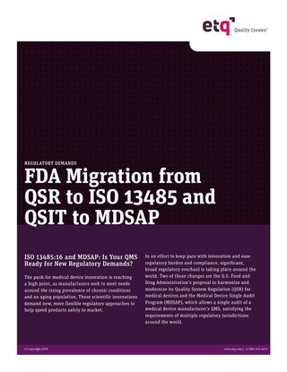 How to Prepare for FDA Migration from QSR to ISO 13485 and QSIT to MDSAP
