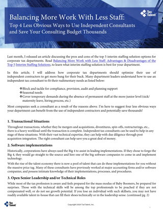 Top 4 Less Obvious Ways to Use Independent Consultants and Save Your Consulting Budget Thousands