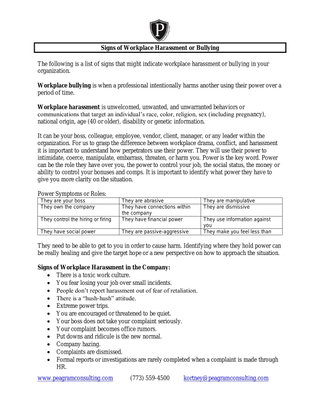 Signs of Workplace Harassment or Bullying