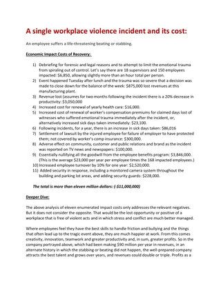 A Single Workplace Violence Incident and Its Cost