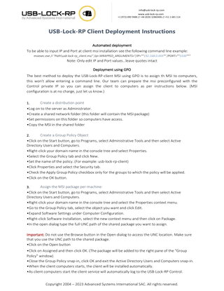 USB-Lock-RP Client MSI Deployment Instructions