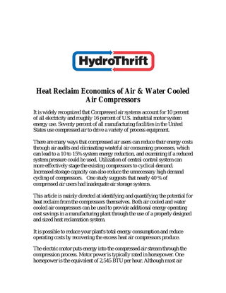 Heat Reclaim Economics