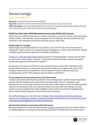 Build Your Best Team With Retirement Community Online CEU Courses
