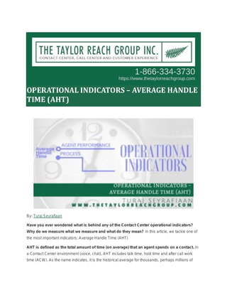 OPERATIONAL INDICATORS – AVERAGE HANDLE TIME (AHT)