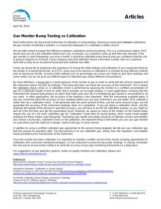 Gas Monitor Bump Testing vs Calibration