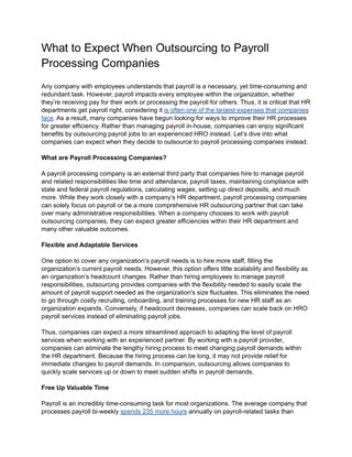 What to Expect When Outsourcing to Payroll Processing Companies