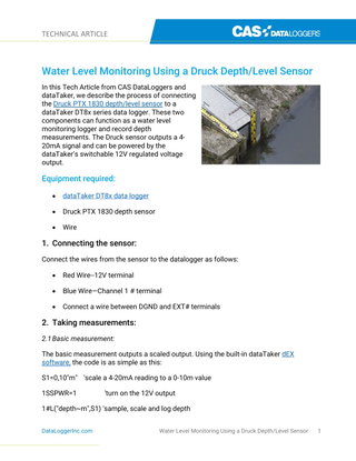 Water Level Monitoring Using a Druck Depth/Level Sensor