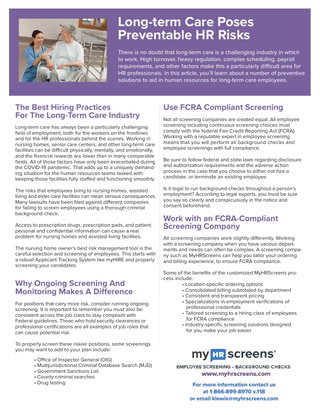 Long Term Care Poses Preventable HR Risks