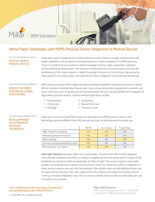 Challenges with MEMS Pressure Sensor Integration in Medical Devices