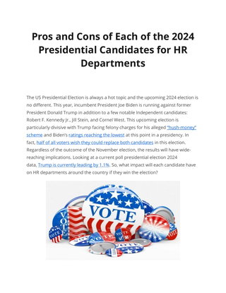 Pros and Cons of Each of the 2024  Presidential Candidates for HR  Departments
