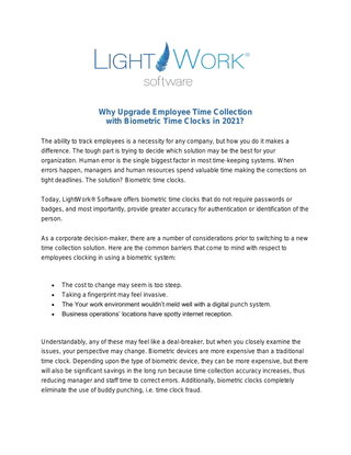  Why Upgrade Employee Time Collection with Biometric Time Clocks in 2021?