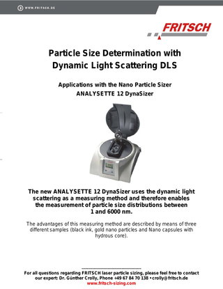Particle Size Determination with Dynamic Light Scattering DLS