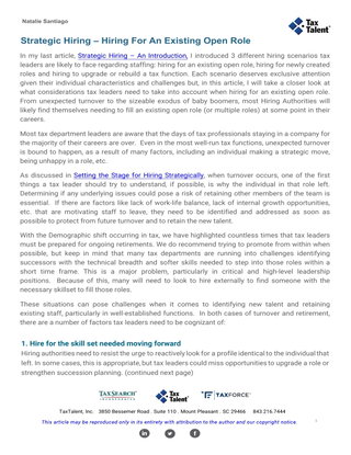 Strategic Hiring – Hiring for an Existing Open Role